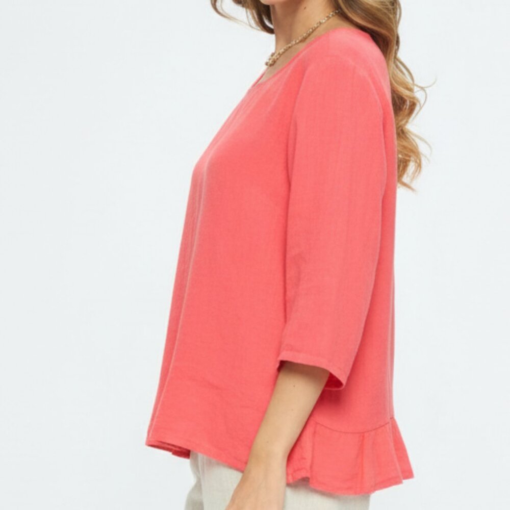 Match Point USA 100% Linen Ruffle Bottom Top - Picture 11 of 15